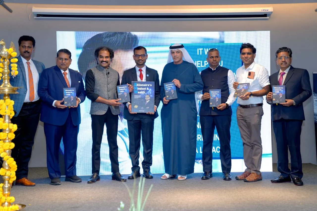 Book launch of Billionaire's Mindset & Wealth in Dubai with dignitaries on stage